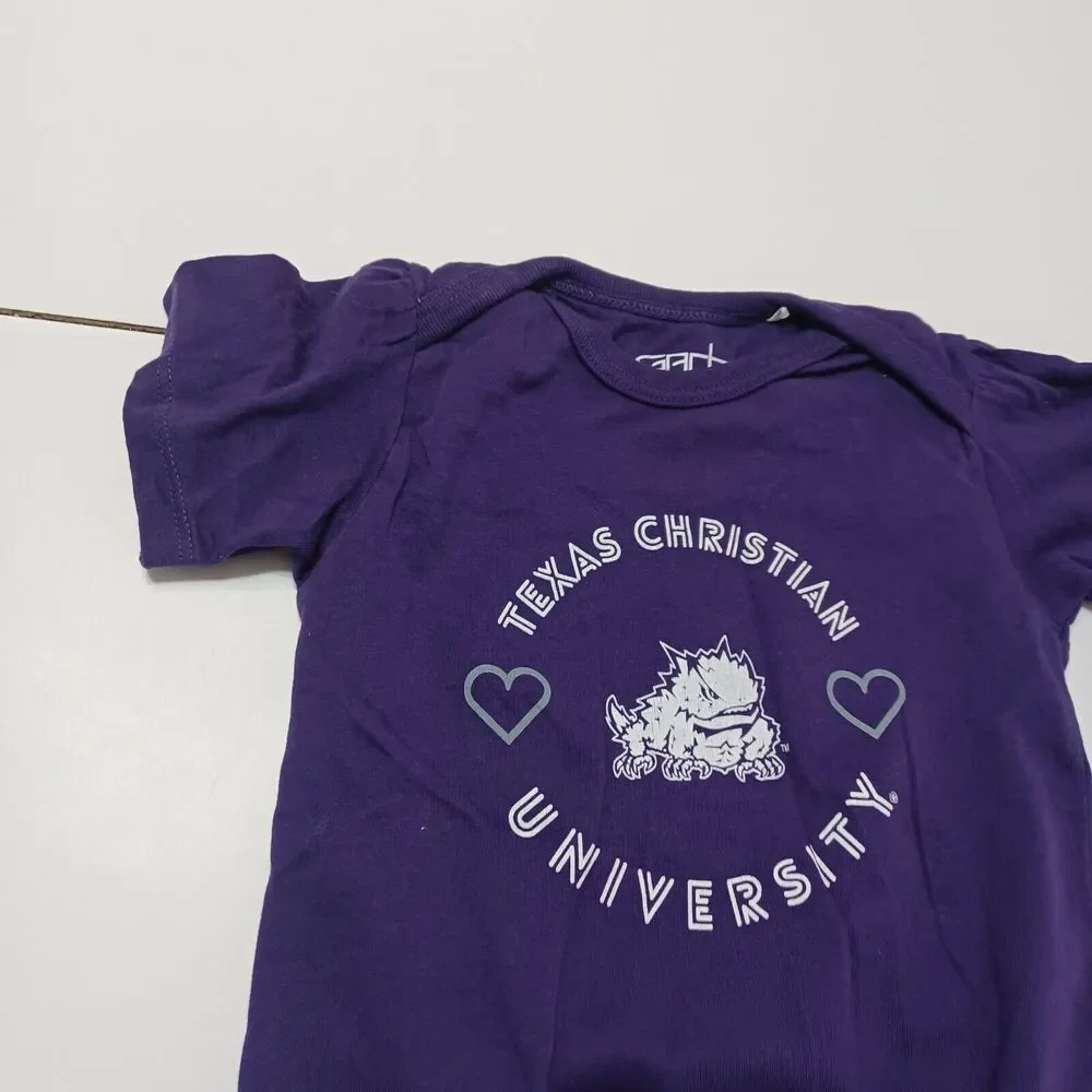TCU Horned Frogs Garb Inc Girls T-Shirt Purple White Short Bodysuit TX Christian